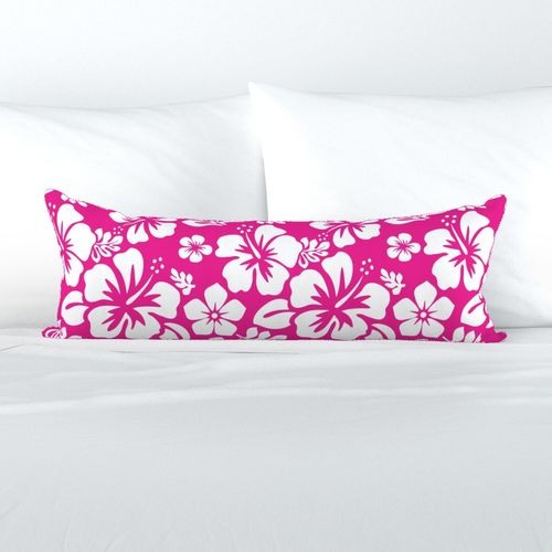 White and Hot Pink Hawaiian Flowers Extra Long Lumbar Throw Pillow - Extremely Stoked