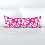 White and Hot Pink Hawaiian Flowers Extra Long Lumbar Throw Pillow - Extremely Stoked