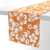 White Hawaiian Flowers on Orange Table Runner - Extremely Stoked
