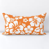 White Hawaiian Flowers on Orange Lumbar Throw Pillow - Extremely Stoked