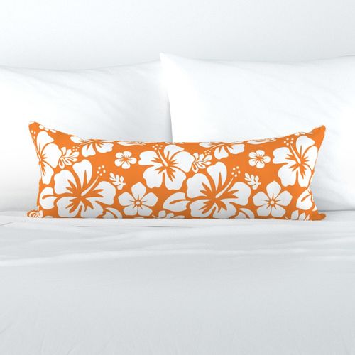 White and Orange Hawaiian Flowers Extra Long Lumbar Throw Pillow - Extremely Stoked