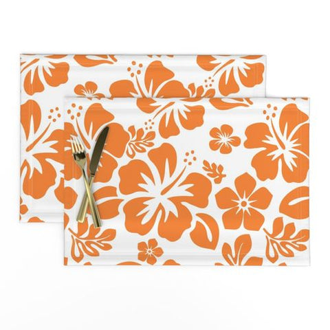 White Hawaiian Flowers on Orange Placemats - Extremely Stoked