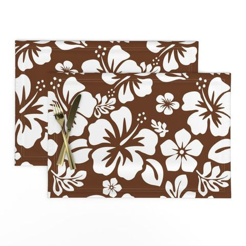 White Hawaiian Flowers on Brown Placemats - Extremely Stoked