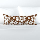 White and Brown Hawaiian Flowers Extra Long Lumbar Throw Pillow - Extremely Stoked