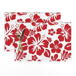 Red Hawaiian Flowers Placemats - Extremely Stoked