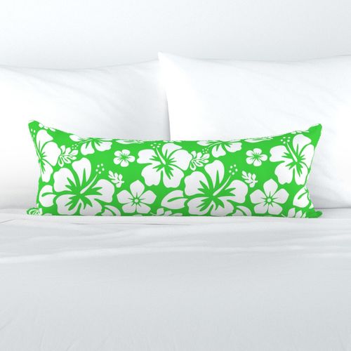 White and Lime Green Hawaiian Flowers Extra Long Lumbar Throw Pillow - Extremely Stoked