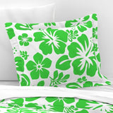 Lime Green Hawaiian Hibiscus Flowers on White Pillow Sham - Extremely Stoked