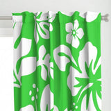 White Hawaiian Flowers on Bright Lime Green Window Curtains