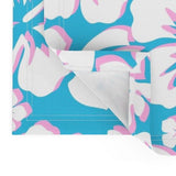 White with Soft Pink Hawaiian Flowers on Aqua Blue Placemats - Extremely Stoked