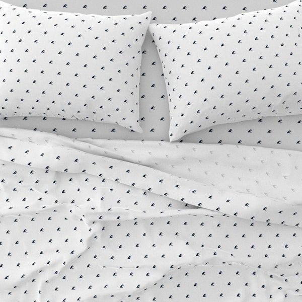 Navy Blue Epic Waves on White Sheet Set from Surfer Bedding™️ - Extremely Stoked