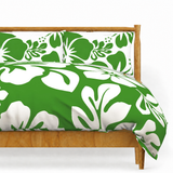 Fresh Green & White Hawaiian Flowers Duvet Cover – Large Scale – Extremely Stoked® Eco Luxe Beach Bedding
