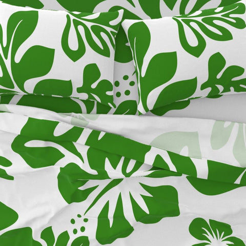 Fresh Green Hawaiian Flowers on White Sheet Set