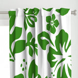 Fresh Green Hawaiian Flowers on White Window Curtains - Extremely Stoked® Eco Beach Luxe Collection - Large Scale