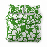 Fresh Green & White Hawaiian Flowers Duvet Cover – Large Scale – Extremely Stoked® Eco Luxe Beach Bedding