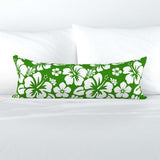 White and Fresh Green Hawaiian Flowers Extra Long Lumbar Throw Pillow - Extremely Stoked