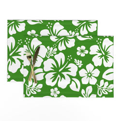 Fresh Green and White Hawaiian Flowers Placemats - Extremely Stoked® Eco Luxe Beach Home Decor Collection