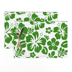 Fresh Green Hawaiian Flowers on White Placemats - Extremely Stoked® Eco Luxe Beach Home Decor Collection