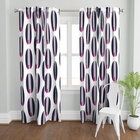 Navy Blue and Surfer Girl Pink Classic Surfboards Window Curtains -BIGGIE SIZE