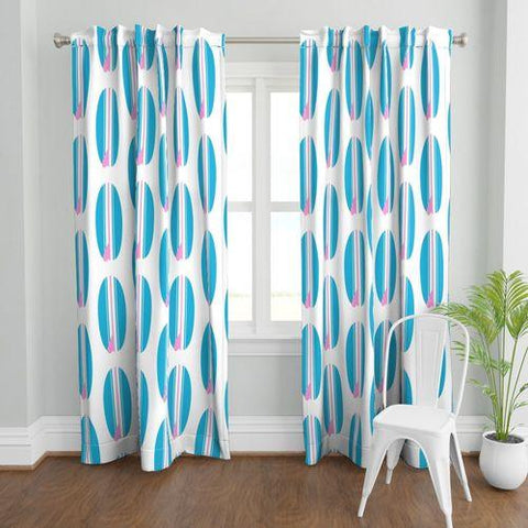 aqua blue and pink biggie size classic surfboards window curtains