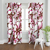 WHITE, BROWN AND PINK HAWAIIAN HIBISCUS FLOWERS WINDOW CURTAINS
