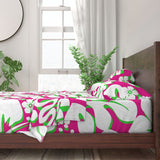 Preppy Surfer Girl Pink, Lime Green and White Hawaiian Flowers Sheet Set