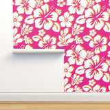 surfer girl pink and orange Hawaiian hibiscus flowers wallpaper