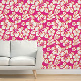surfer girl pink and orange hawaiian hibiscus flowers wallpaper