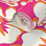 Hot Pink, White and Orange Hawaiian Flowers Wallpaper - Extremely Stoked® Eco Beach Luxe Collection