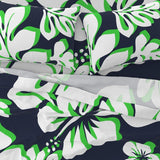 Navy Blue, Lime Green and White Hawaiian Flowers Sheet Set