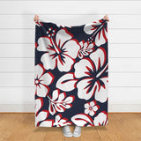 red, white and blue hawaiian flowers minky throw blanket