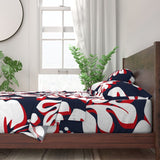 Surfer Red, White and Navy Blue Hawaiian Flowers Sheet Set