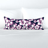 Navy Blue, Hot Pink and White Hawaiian Flowers Extra Long Lumbar Throw Pillow - Extremely Stoked