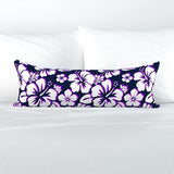 Navy Blue, Purple and White Hawaiian Flowers Extra Long Lumbar Throw Pillow - Extremely Stoked