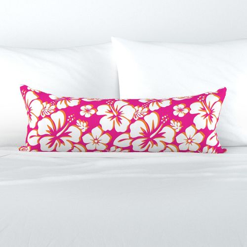 White, Orange and Hot Pink Hawaiian Flowers Extra Long Lumbar Throw Pillow - Extremely Stoked