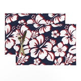 Navy Blue, White and Red Hawaiian Flowers Placemats - Extremely Stoked® Eco Luxe Beach Home Decor