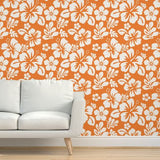 White Hawaiian Hibiscus Flowers on Orange Wallpaper - Extremely Stoked