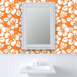 White Hawaiian Hibiscus Flowers on Orange Wallpaper - Extremely Stoked