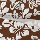 White Hawaiian Flowers on Chocolate Brown Sheet Set