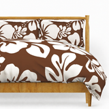 Brown & White Hawaiian Flowers Duvet Cover – Large Scale – Extremely Stoked® Eco Luxe Beach Bedding