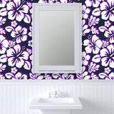 Navy Blue, Purple and White Hawaiian and Hibiscus Flowers Wallpaper