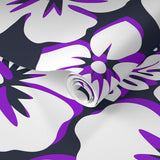 Navy Blue, Purple and White Hawaiian and Hibiscus Flowers Wallpaper