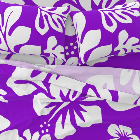 Purple and White Hawaiian Flowers Sheet Set from Surfer Bedding™️ Large Scale - Extremely Stoked