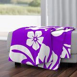 purple and white hawaiian flowers minky throw blanket