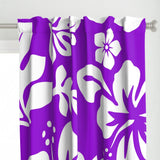 White Hawaiian Flowers on Purple Window Curtains - Extremely Stoked® Eco Beach Luxe Collection - Large Scale