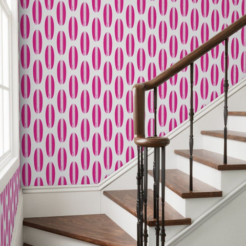 Hot Pink and Pink Classic Surfboards Wallpaper - Extremely Stoked® Eco Beach Luxe Collection