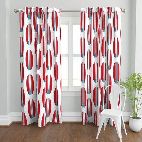 red and aqua blue surfboards window curtains biggie size