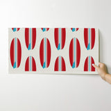 Red and Aqua Blue Classic Surfboards Wallpaper - Extremely Stoked® Eco Beach Luxe Collection