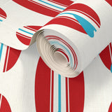 Red and Aqua Blue Classic Surfboards Wallpaper - Extremely Stoked® Eco Beach Luxe Collection