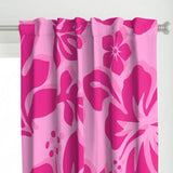 Soft Pink with Surfer Girl Hot Pink Hawaiian Flowers Window Curtains