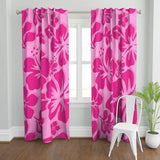 Soft Pink with Surfer Girl Hot Pink Hawaiian Flowers Window Curtains